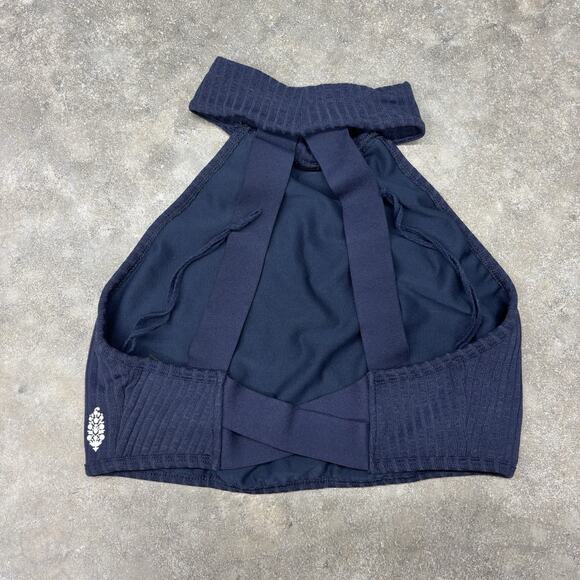 Fp Movement Free People Sm Ribbed Navy Crop Top Sports Bra High Neck Athleisure - Picture 2 of 9